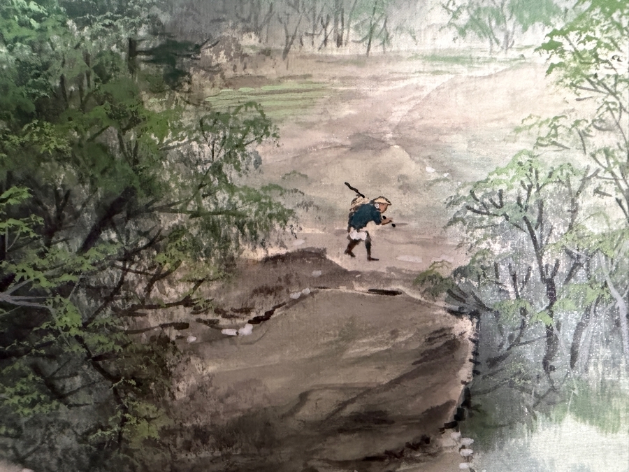 Just Added - Vintage Japanese Hanging Scroll Painting Signed with Original Scroll Box 20' X 8' [Photo 9]