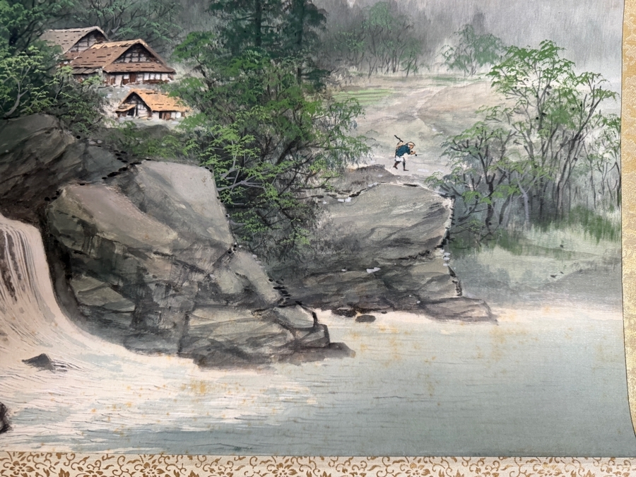 Just Added - Vintage Japanese Hanging Scroll Painting Signed with Original Scroll Box 20' X 8' [Photo 8]