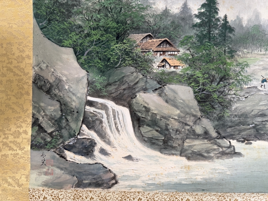 Just Added - Vintage Japanese Hanging Scroll Painting Signed with Original Scroll Box 20' X 8' [Photo 5]