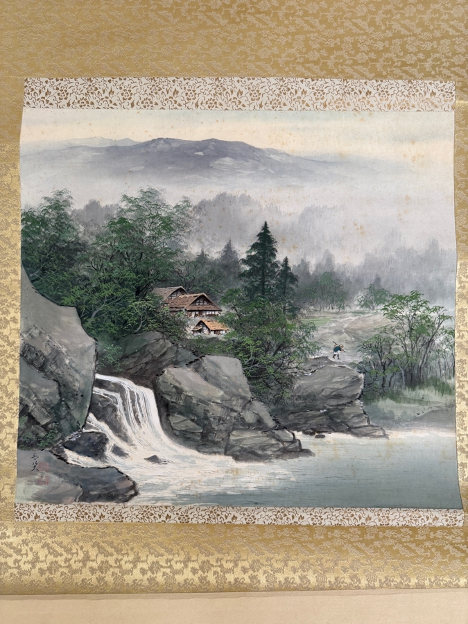 Just Added - Vintage Japanese Hanging Scroll Painting Signed with Original Scroll Box 20' X 8' [Photo 3]