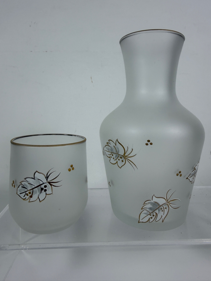 Just Added - Vintage Frosted Glass Bedside Night Carafe and Tumbler Set 7'H [Photo 3]