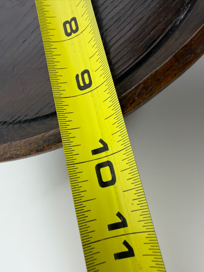 Just Added - Antique Japanese Footed Circular Carved Wooden Sanuki-Bori Wood-Carving Kagawa Prefecture Tray with Inscription on Bottom Possibly Imperial Army Special Command Awarded (Has Chip on Footed Base) 9.5'W X 2 1/8'H  [Photo 18]