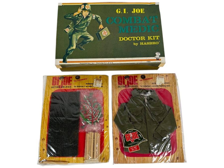 Just Added - Vintage 1964 Hasbro G.I. Joe Combat Medic Doctor Kit (Model #1331) and (2) New Old Stock Hasbro G.I. Joe Action Soldier Accessory Sets