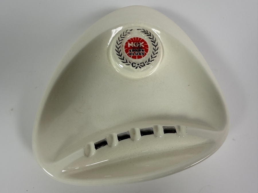 Just Added - Vintage Ceramic Mid-Century Ashtray Featuring an NGK Spark Plugs Promotional Logo Emblem 7 X 8 [Photo 2]