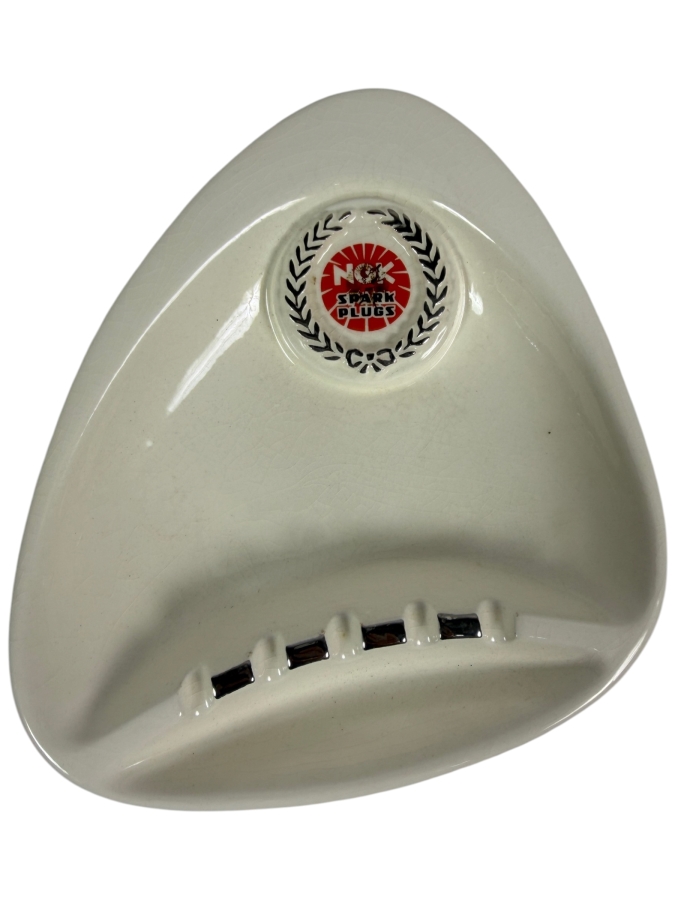 Just Added - Vintage Ceramic Mid-Century Ashtray Featuring an NGK Spark Plugs Promotional Logo Emblem 7 X 8