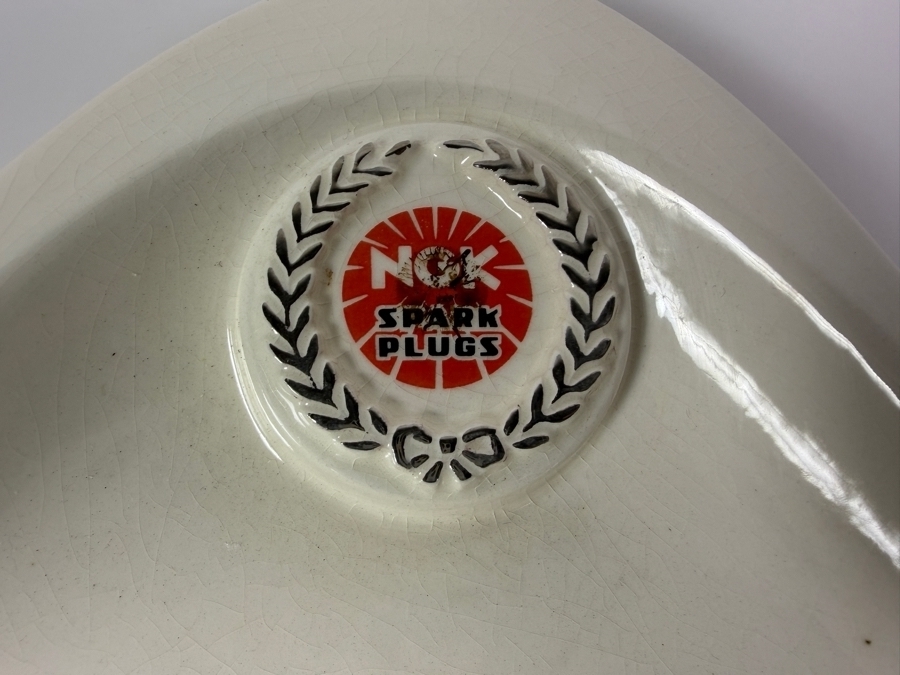 Just Added - Vintage Ceramic Mid-Century Ashtray Featuring an NGK Spark Plugs Promotional Logo Emblem 7 X 8 [Photo 3]