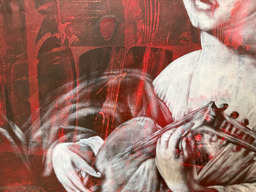 Gerrit Greve (1948-2024, Cardiff by the Sea, CA) Original Acrylic Painting On Canvas Titled 'The Flute Player (After Caravaggio)' 1994 Signed Verso 36 X 36 Estimate $1,300 - $1,600 [Photo 4]
