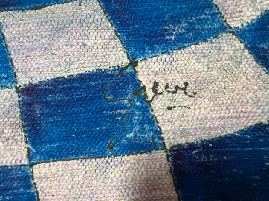 Gerrit Greve (1948-2024, Cardiff by the Sea, CA) Original Acrylic Painting On Textile Titled 'Blue Plant' Signed Lower Right 54 X 42 Estimate $2,300 - $2,800 [Photo 3]