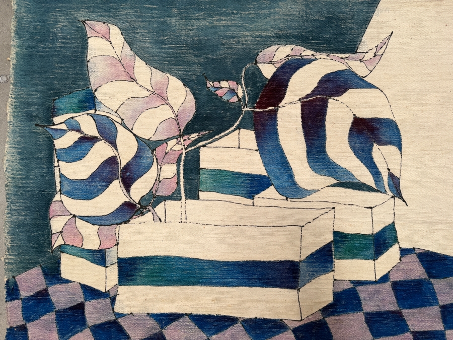 Gerrit Greve (1948-2024, Cardiff by the Sea, CA) Original Acrylic Painting On Textile Titled 'Blue Plant' Signed Lower Right 54 X 42 Estimate $2,300 - $2,800 [Photo 2]