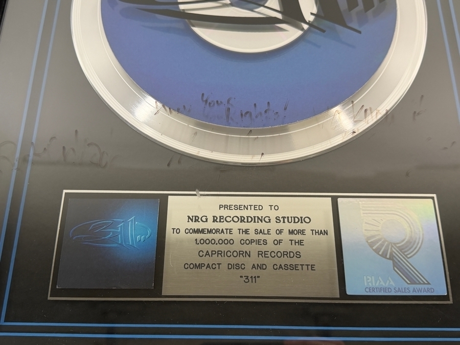 '311' Music Industry Award Presented to NRG Recording Studio to Commemorate the Sale of More Than 1,000,000 Copies of the Capricorn Records CD and Cassette Signed by Band Members 17 X 21 [Photo 4]