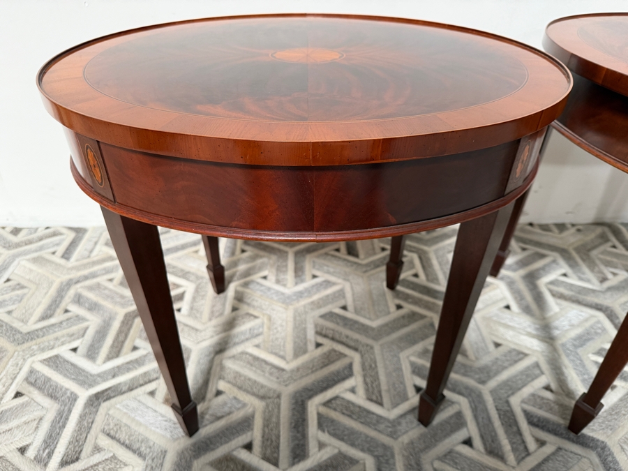 Just Added - Pair of Vintage Hekman Copley Place Oval Lamp Tables Featuring a Striking Flame Mahogany Veneer Top 26W X 22D X 23.5H
 [Photo 8]