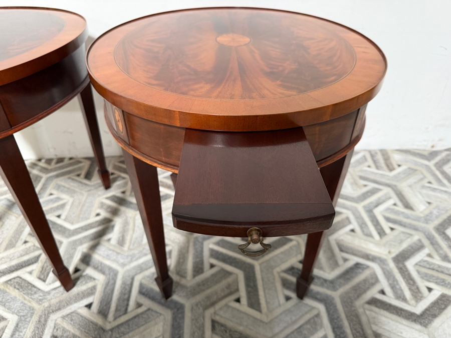 Just Added - Pair of Vintage Hekman Copley Place Oval Lamp Tables Featuring a Striking Flame Mahogany Veneer Top 26W X 22D X 23.5H
 [Photo 7]