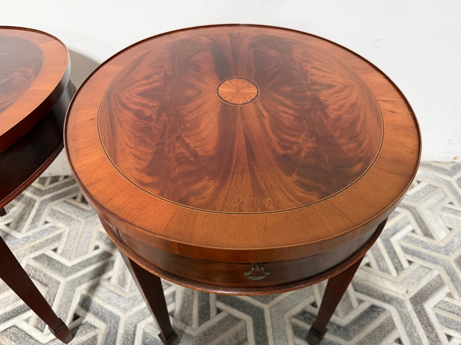 Just Added - Pair of Vintage Hekman Copley Place Oval Lamp Tables Featuring a Striking Flame Mahogany Veneer Top 26W X 22D X 23.5H
 [Photo 4]