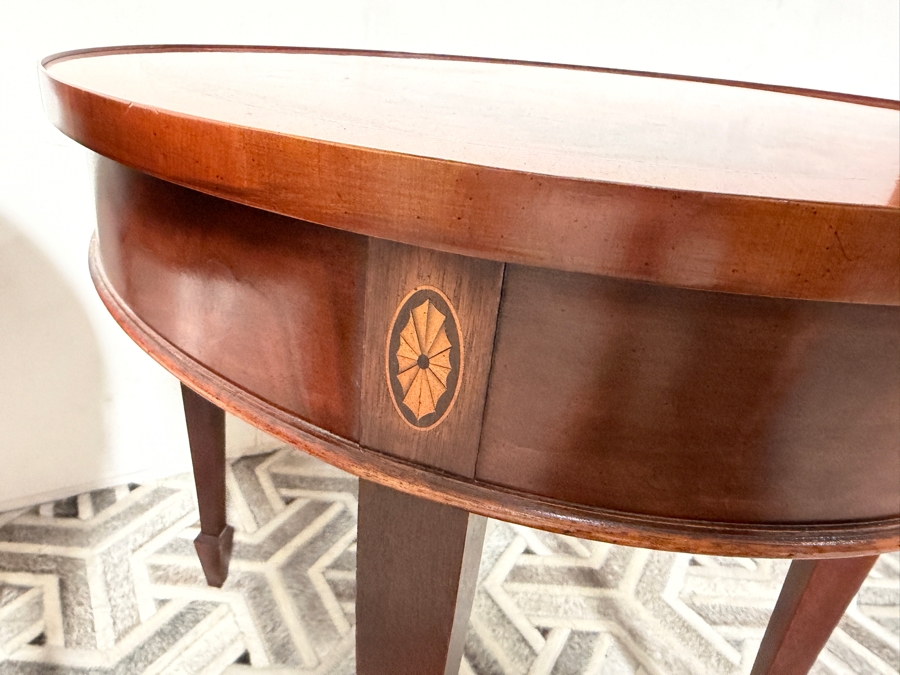 Just Added - Pair of Vintage Hekman Copley Place Oval Lamp Tables Featuring a Striking Flame Mahogany Veneer Top 26W X 22D X 23.5H
 [Photo 6]