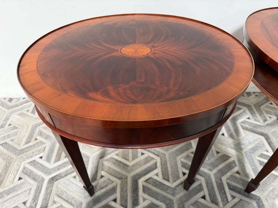 Just Added - Pair of Vintage Hekman Copley Place Oval Lamp Tables Featuring a Striking Flame Mahogany Veneer Top 26W X 22D X 23.5H
 [Photo 9]
