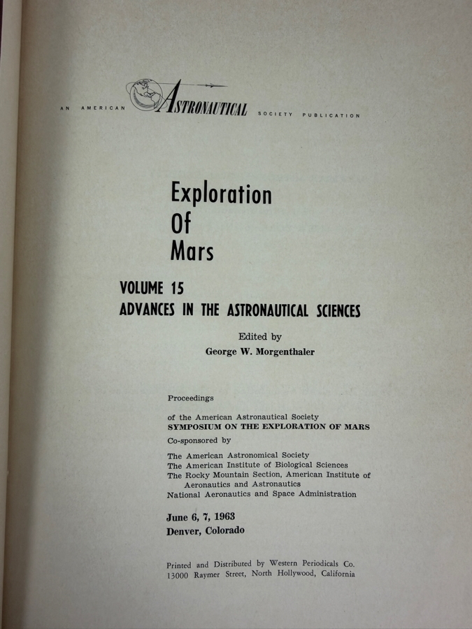 Just Added - Vintage 1963 Hardcover Book Exploration of Mars Volume 15 Advances in the Astronautical Sciences - Proceedings of the American Astronautical Society Symposium on the Exploration of Mars [Photo 5]