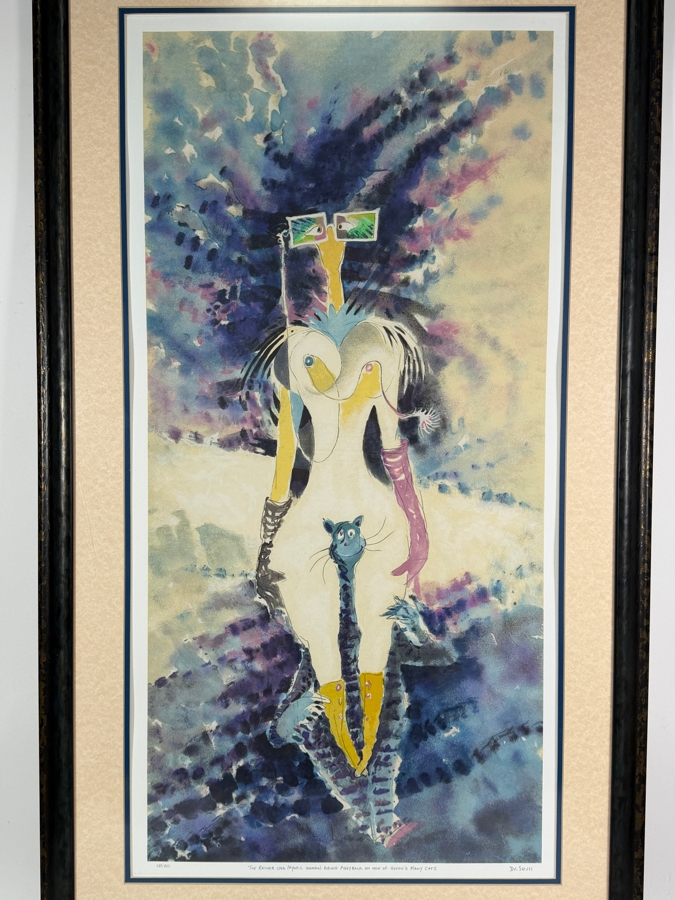 Just Added - Dr. Seuss (Theodor Geisel) Limited-Edition Serigraph Titled 'The Rather Odd Myopic Woman Riding Piggyback on One of Helen's Many Cats' Numbered 288 of 850 17.5 X 35 Framed 25 X 42.5 [Photo 5]