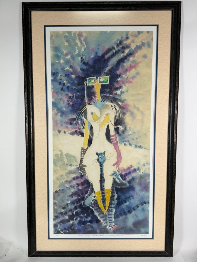 Just Added - Dr. Seuss (Theodor Geisel) Limited-Edition Serigraph Titled 'The Rather Odd Myopic Woman Riding Piggyback on One of Helen's Many Cats' Numbered 288 of 850 17.5 X 35 Framed 25 X 42.5 [Photo 2]