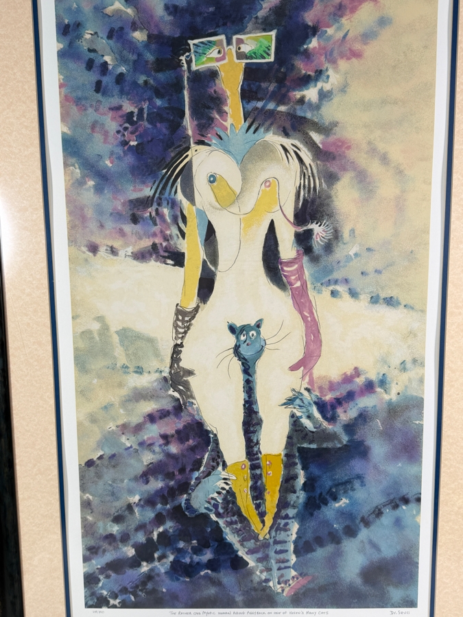 Just Added - Dr. Seuss (Theodor Geisel) Limited-Edition Serigraph Titled 'The Rather Odd Myopic Woman Riding Piggyback on One of Helen's Many Cats' Numbered 288 of 850 17.5 X 35 Framed 25 X 42.5 [Photo 6]