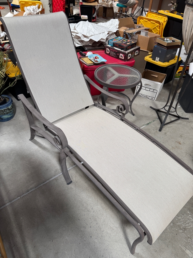 Just Added - Tropitone Cast Aluminum Outdoor Adjustable Chaise Lounge Chair With Glass Top Side Table [Photo 3]