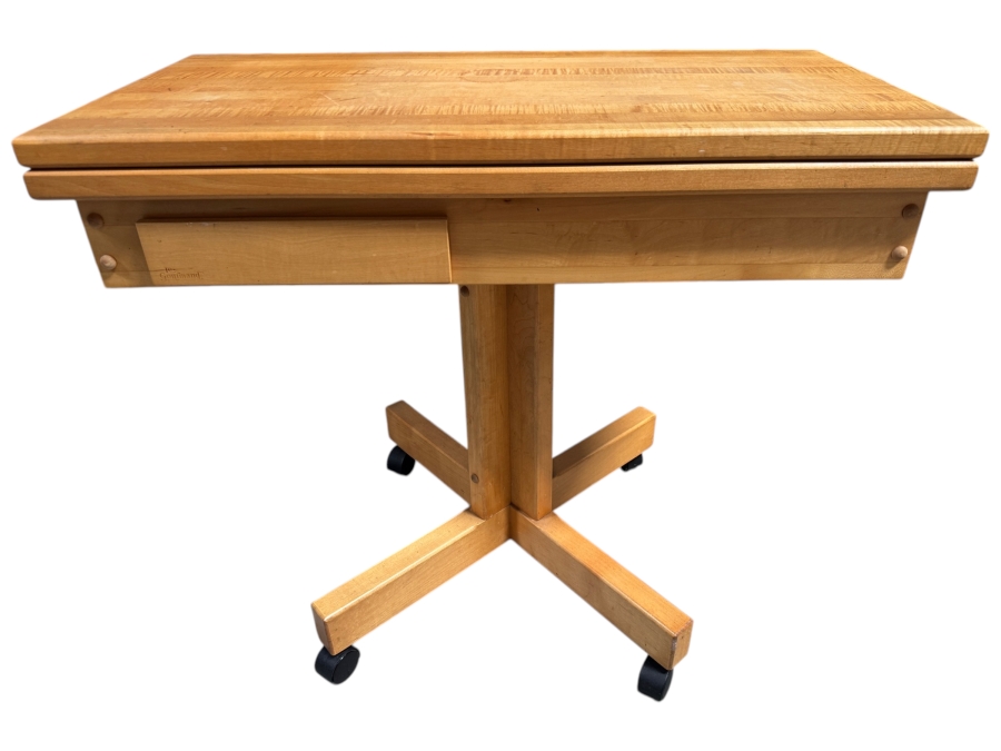 Just Added - Vintage Beech Wood Adjustable Rolling Architect Reading Desk Table With Drawer 36W X 18D (Folded) or 36D (Unfolded)