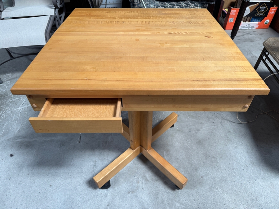 Just Added - Vintage Beech Wood Adjustable Rolling Architect Reading Desk Table With Drawer 36W X 18D (Folded) or 36D (Unfolded) [Photo 2]