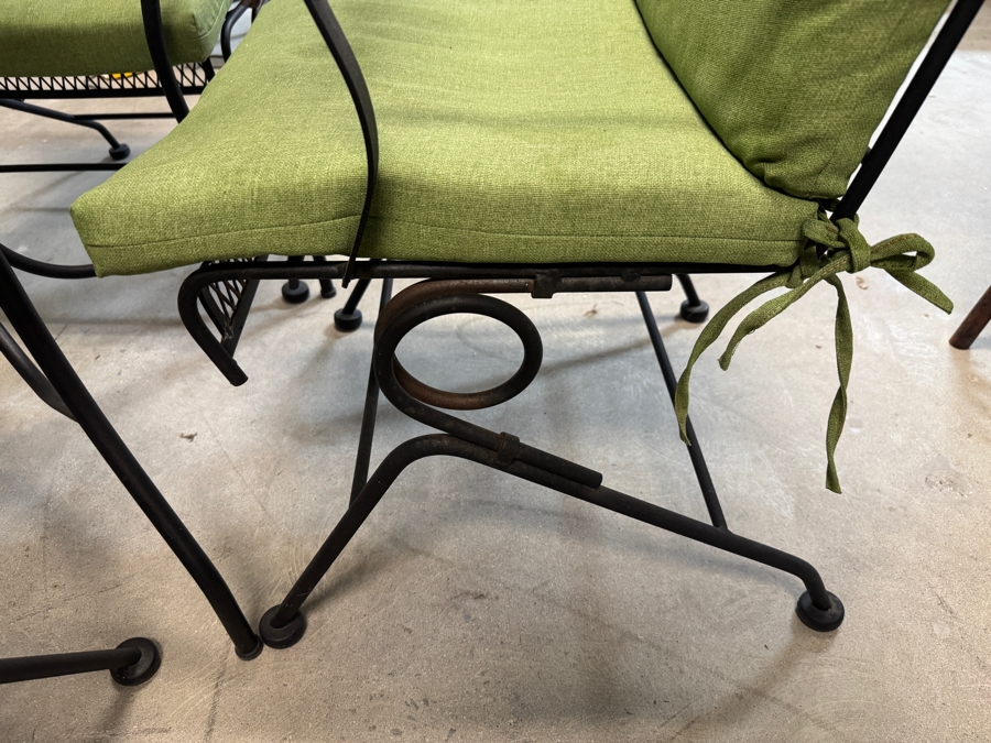 Just Added - Wrought Iron Patio Dining Set With Round Mesh Table And Four Spring Rocker Chairs 42'W [Photo 4]