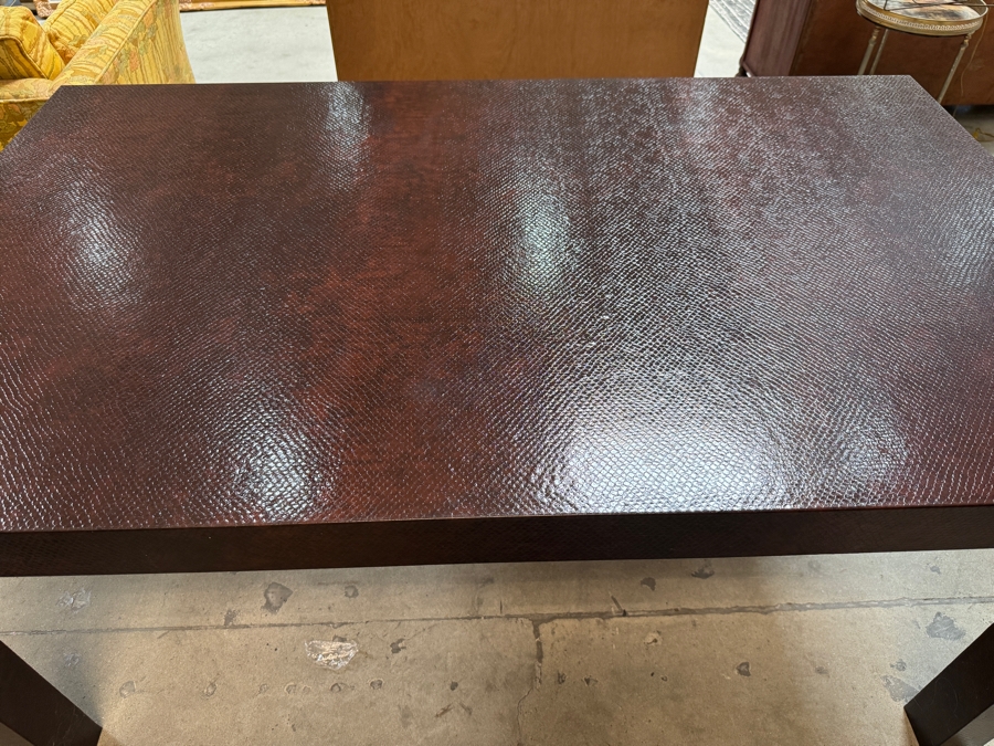 Just Added - Modern Parsons Style Rectangular Dining Table With Embossed Faux Lizard Leather Finish 60W X 36D X 29H [Photo 2]