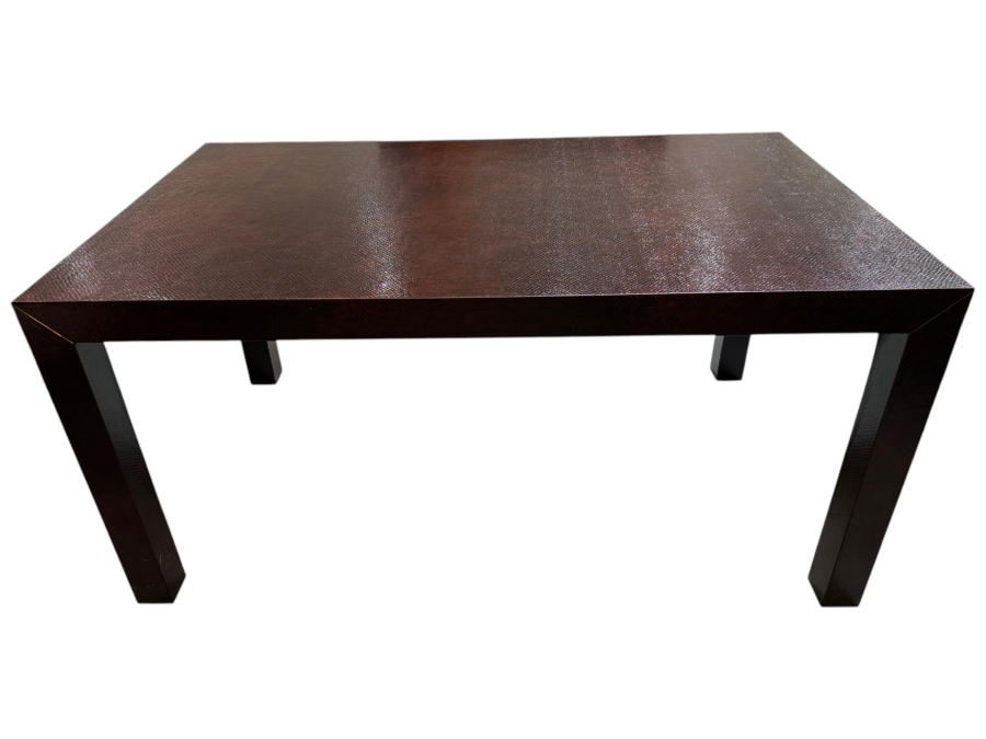 Just Added - Modern Parsons Style Rectangular Dining Table With Embossed Faux Lizard Leather Finish 60W X 36D X 29H