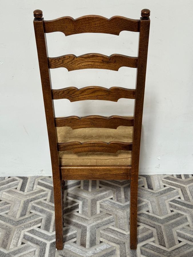 Just Added - Vintage French Country Style Oak Ladderback Dining Chairs Featuring Bobbin Turned Legs - Set Of Six 19W X 17D X 44H [Photo 5]
