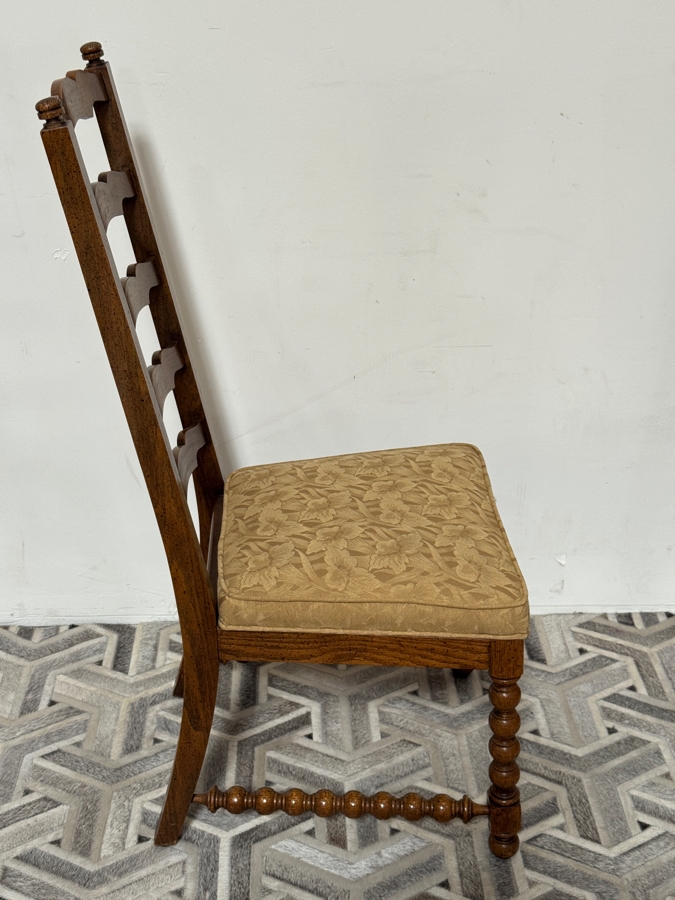 Just Added - Vintage French Country Style Oak Ladderback Dining Chairs Featuring Bobbin Turned Legs - Set Of Six 19W X 17D X 44H [Photo 4]
