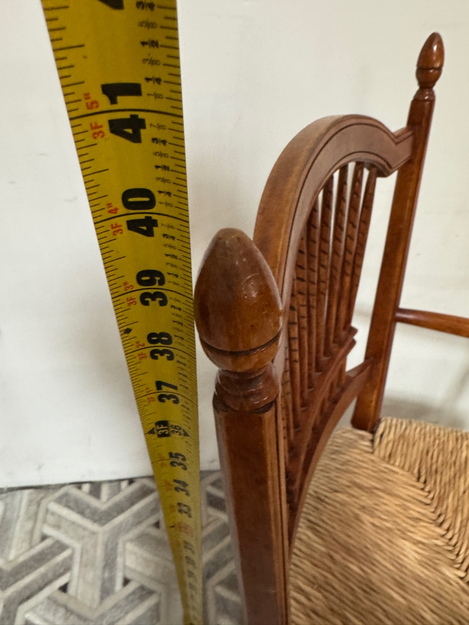 Just Added - Pair Of Vintage French Country Style Maple Armchairs Featuring Carved Wheat Sheaf Spindles And Rush Seats 22W X 20D X 40H [Photo 8]