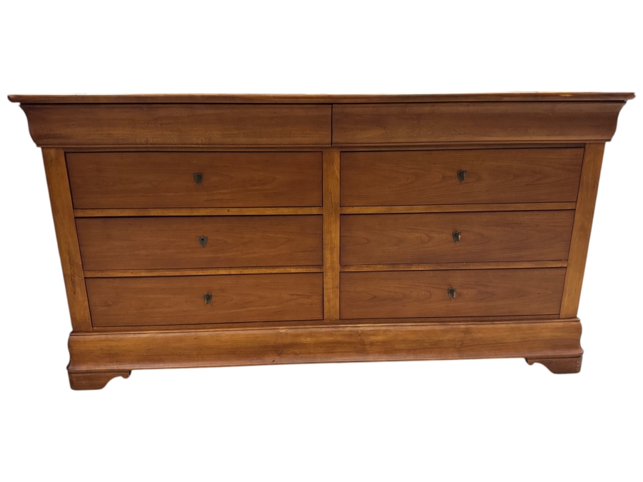 Just Added - National Mt Airy Cherry Wood Louis Philippe Style Eight Drawer Double Dresser 68.5W X 22D X 36H
