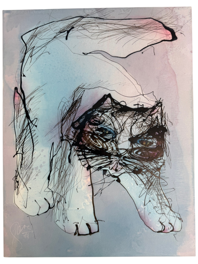 Gerrit Greve (1948-2024, Cardiff by the Sea, CA) Original Acrylic Drip Painting On Paper 1987 Signed Lower Left 20 X 26 Estimate $500 - $700