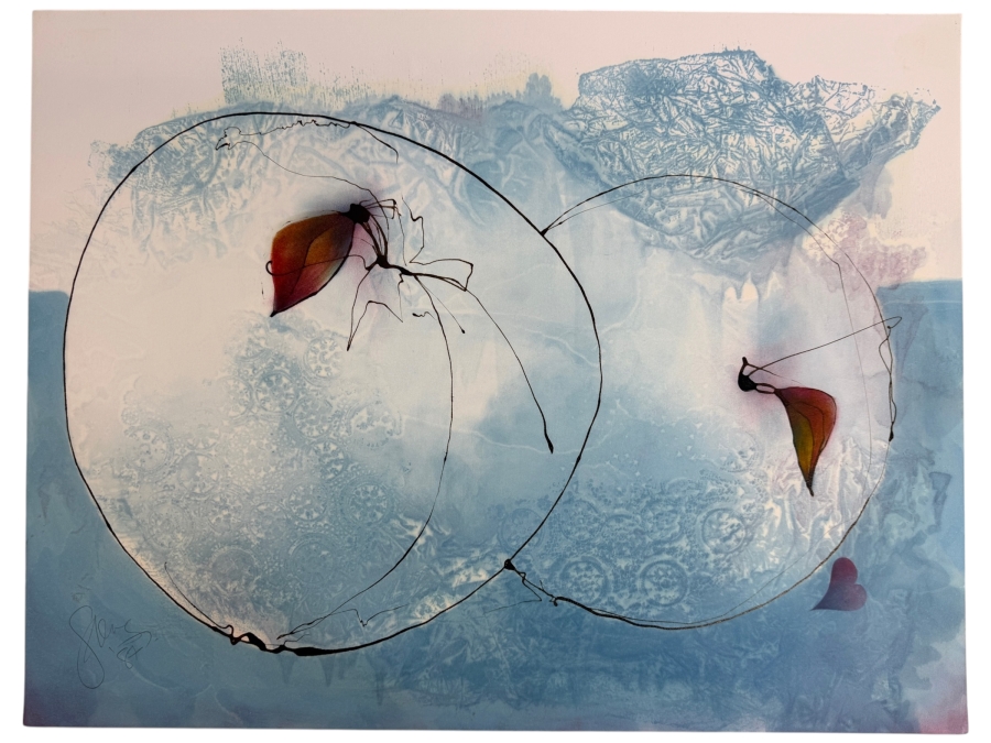 Gerrit Greve (1948-2024, Cardiff by the Sea, CA) Original Acrylic Painting On Paper Titled '2 Powder Blue Passions' 1987 Signed Lower Left 26 X 20 Estimate $500 - $700
