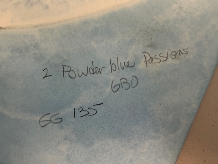 Gerrit Greve (1948-2024, Cardiff by the Sea, CA) Original Acrylic Painting On Paper Titled '2 Powder Blue Passions' 1987 Signed Lower Left 26 X 20 Estimate $500 - $700 [Photo 6]