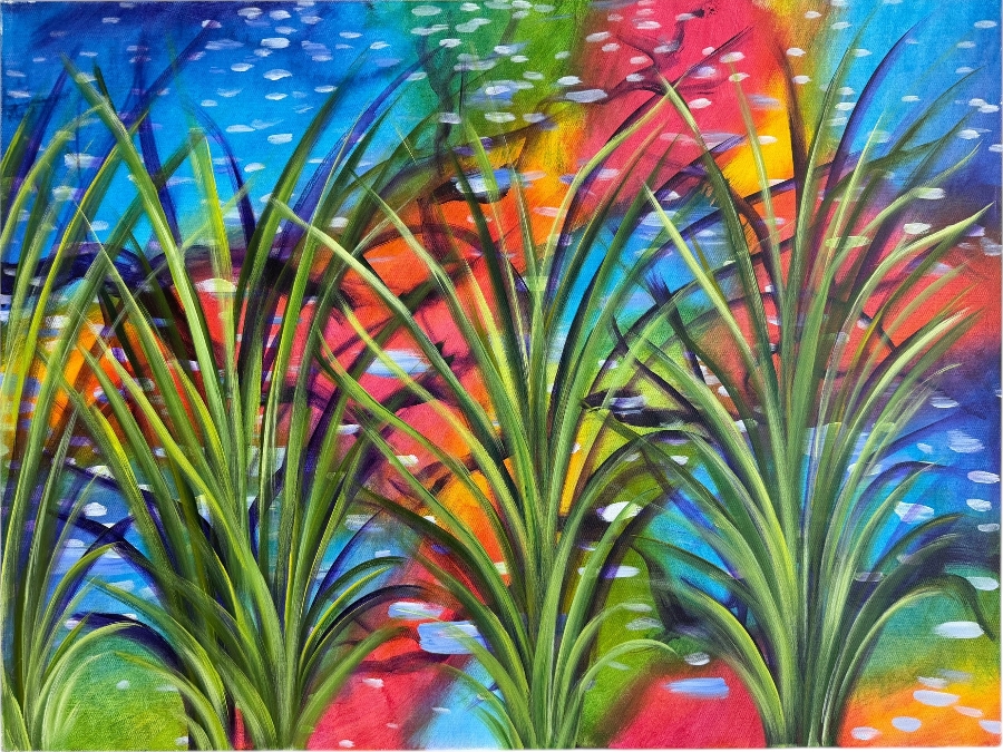 Gerrit Greve (1948-2024, Cardiff by the Sea, CA) Original Acrylic Painting On Canvas Titled 'Reeds' 2021 Signed Verso 40 X 30 Estimate $1,200 - $1,500