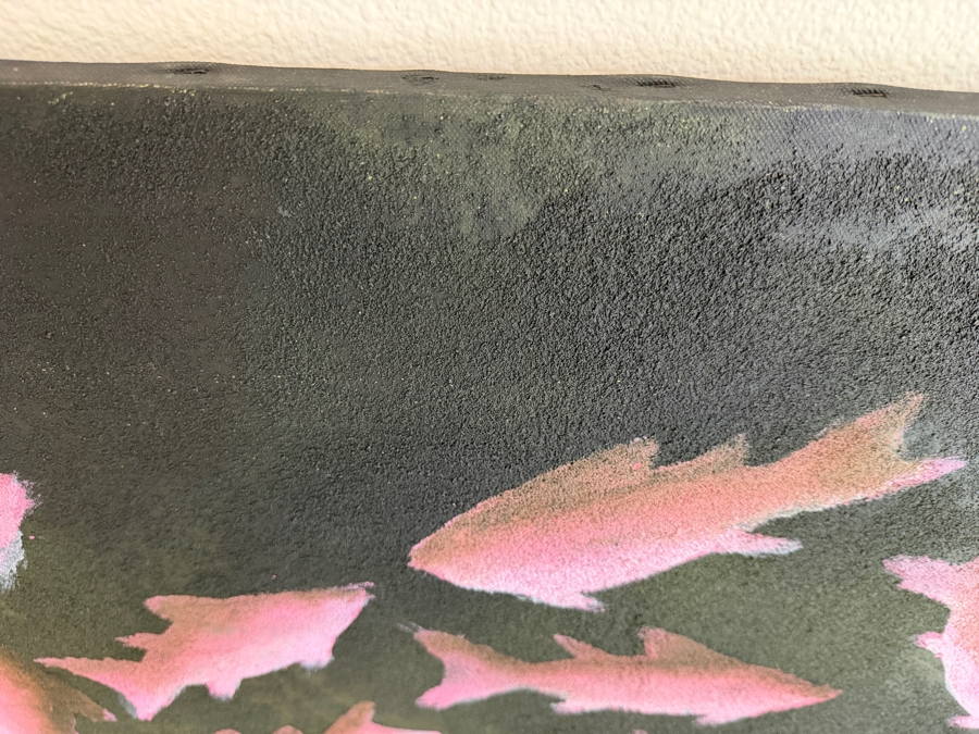 Gerrit Greve (1948-2024, Cardiff by the Sea, CA) Original Acrylic Mixed-Media Sand Painting On Canvas Titled 'Fish Dreams #5' 1999 Signed Verso 30 X 40 Estimate $1,200 - $1,500 [Photo 5]