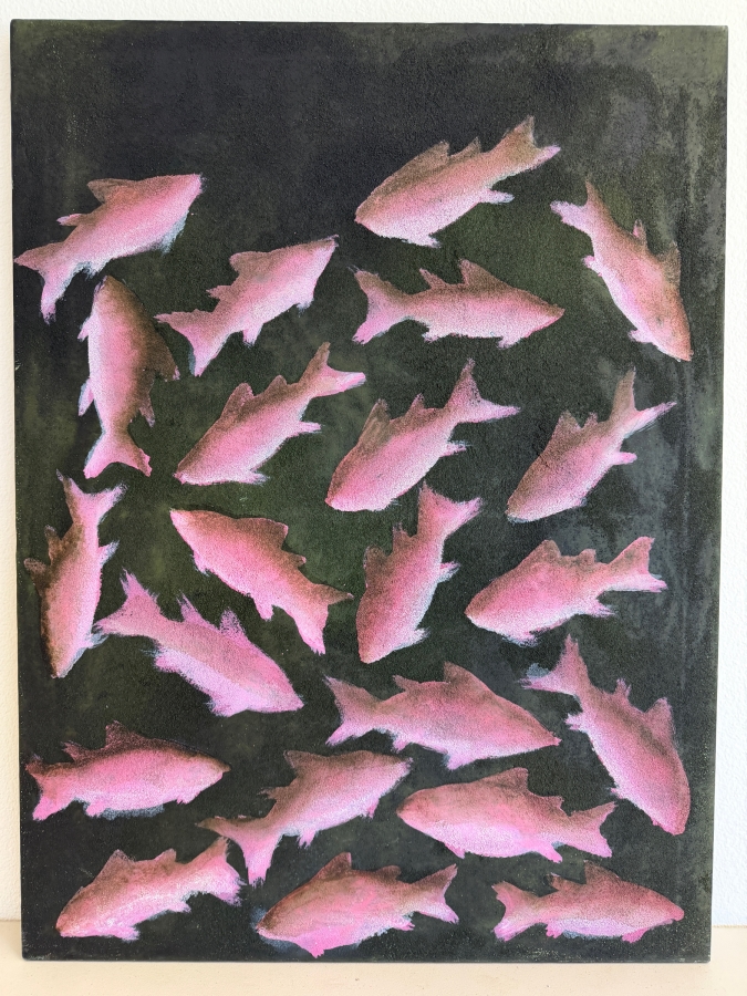 Gerrit Greve (1948-2024, Cardiff by the Sea, CA) Original Acrylic Mixed-Media Sand Painting On Canvas Titled 'Fish Dreams #5' 1999 Signed Verso 30 X 40 Estimate $1,200 - $1,500 [Photo 2]