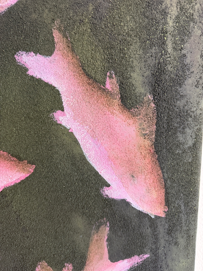 Gerrit Greve (1948-2024, Cardiff by the Sea, CA) Original Acrylic Mixed-Media Sand Painting On Canvas Titled 'Fish Dreams #5' 1999 Signed Verso 30 X 40 Estimate $1,200 - $1,500 [Photo 4]