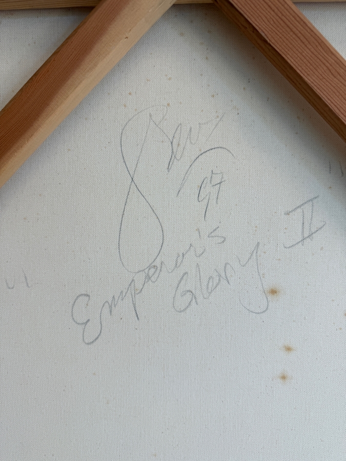 Gerrit Greve (1948-2024, Cardiff by the Sea, CA) Original Acrylic Painting On Canvas Titled 'Emperor's Glory II' 1997 Signed Verso 30 X 40 Estimate $1,200 - $1,500 [Photo 7]