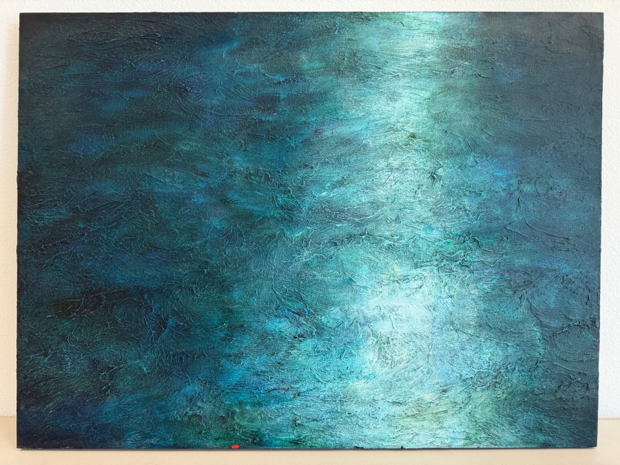 Gerrit Greve (1948-2024, Cardiff by the Sea, CA) Original Acrylic Mixed-Media Sand Painting On Canvas Titled 'Moonlight' Unsigned With COA 40 X 30 Estimate $1,200 - $1,500 [Photo 2]