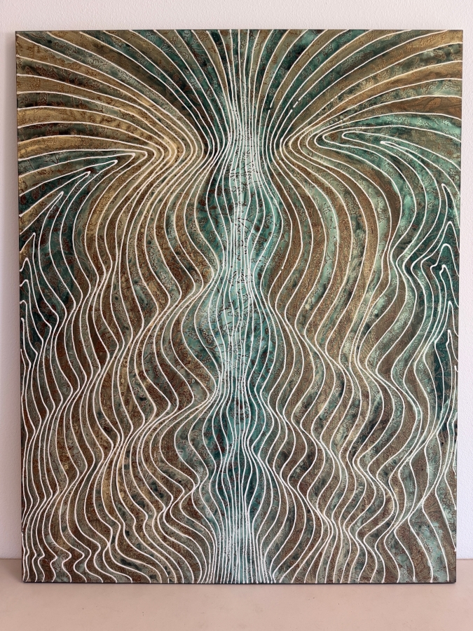 Gerrit Greve (1948-2024, Cardiff by the Sea, CA) Original Acrylic Mixed-Media Sand Painting On Canvas Titled 'Journey 148' 2007 Signed Verso 48 X 60 Estimate $2,900 - $3,600 [Photo 2]