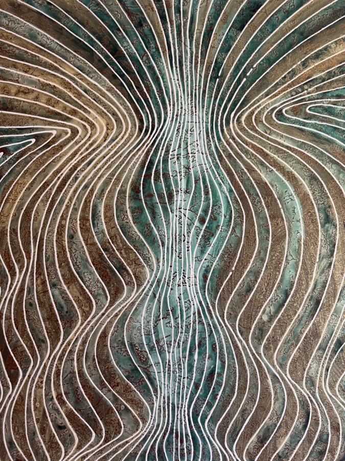 Gerrit Greve (1948-2024, Cardiff by the Sea, CA) Original Acrylic Mixed-Media Sand Painting On Canvas Titled 'Journey 148' 2007 Signed Verso 48 X 60 Estimate $2,900 - $3,600 [Photo 4]