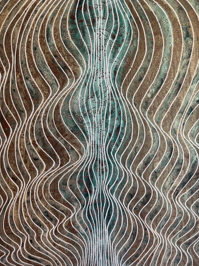 Gerrit Greve (1948-2024, Cardiff by the Sea, CA) Original Acrylic Mixed-Media Sand Painting On Canvas Titled 'Journey 148' 2007 Signed Verso 48 X 60 Estimate $2,900 - $3,600 [Photo 3]