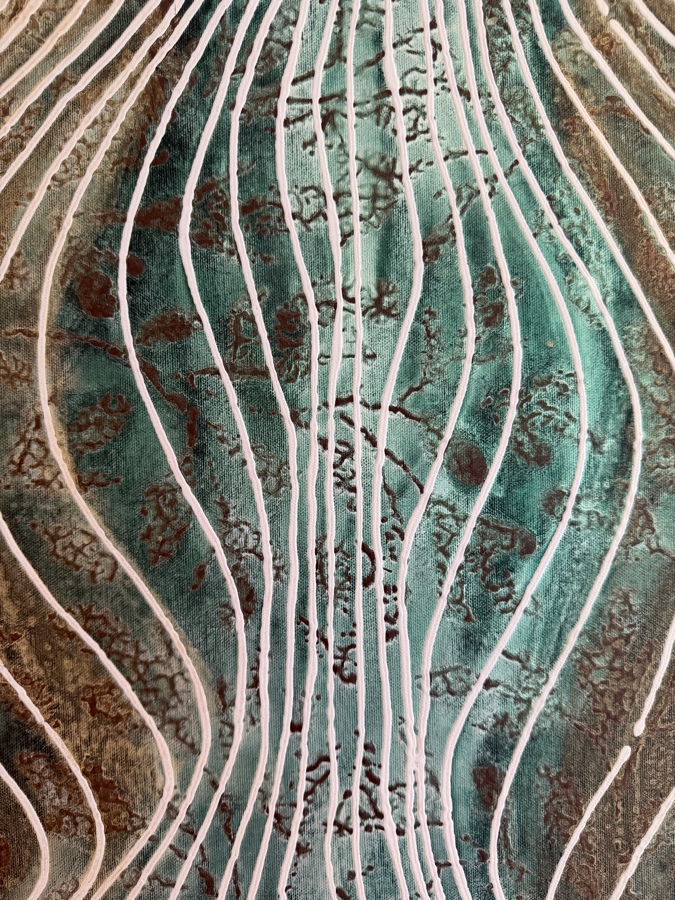 Gerrit Greve (1948-2024, Cardiff by the Sea, CA) Original Acrylic Mixed-Media Sand Painting On Canvas Titled 'Journey 148' 2007 Signed Verso 48 X 60 Estimate $2,900 - $3,600 [Photo 5]