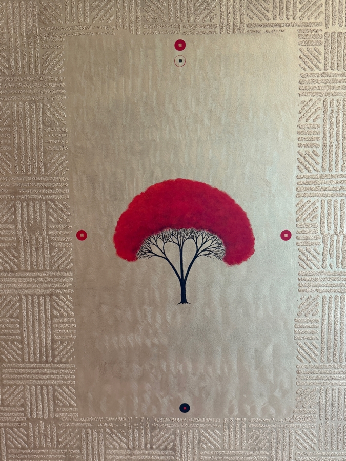 Gerrit Greve (1948-2024, Cardiff by the Sea, CA) Original Acrylic Sand Painting On Canvas Titled '5 Coin Trinitree' Signed Verso 48 X 60 Estimate $2,900 - $3,600 [Photo 3]