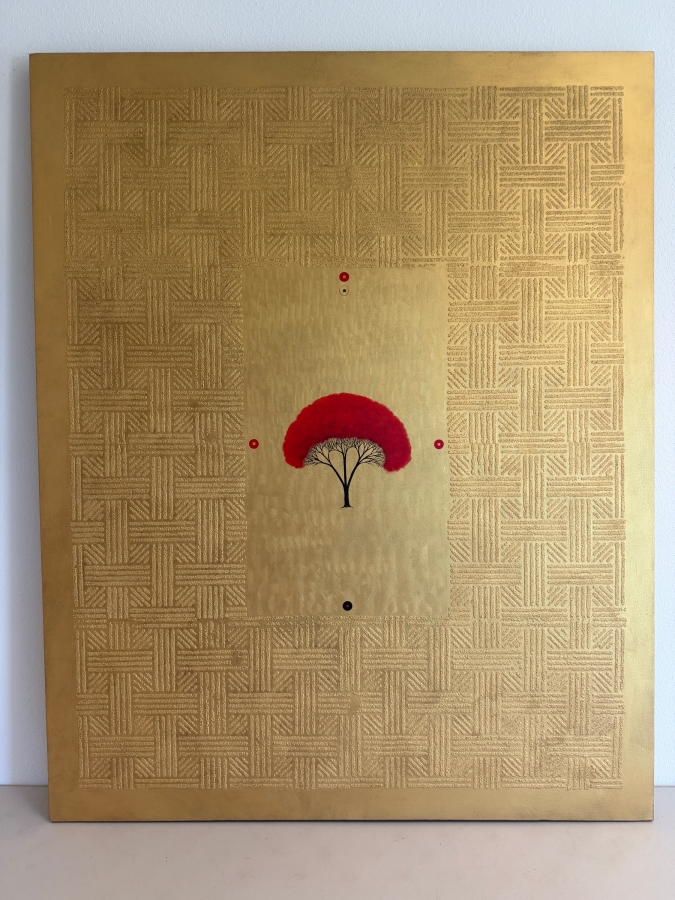 Gerrit Greve (1948-2024, Cardiff by the Sea, CA) Original Acrylic Sand Painting On Canvas Titled '5 Coin Trinitree' Signed Verso 48 X 60 Estimate $2,900 - $3,600 [Photo 2]