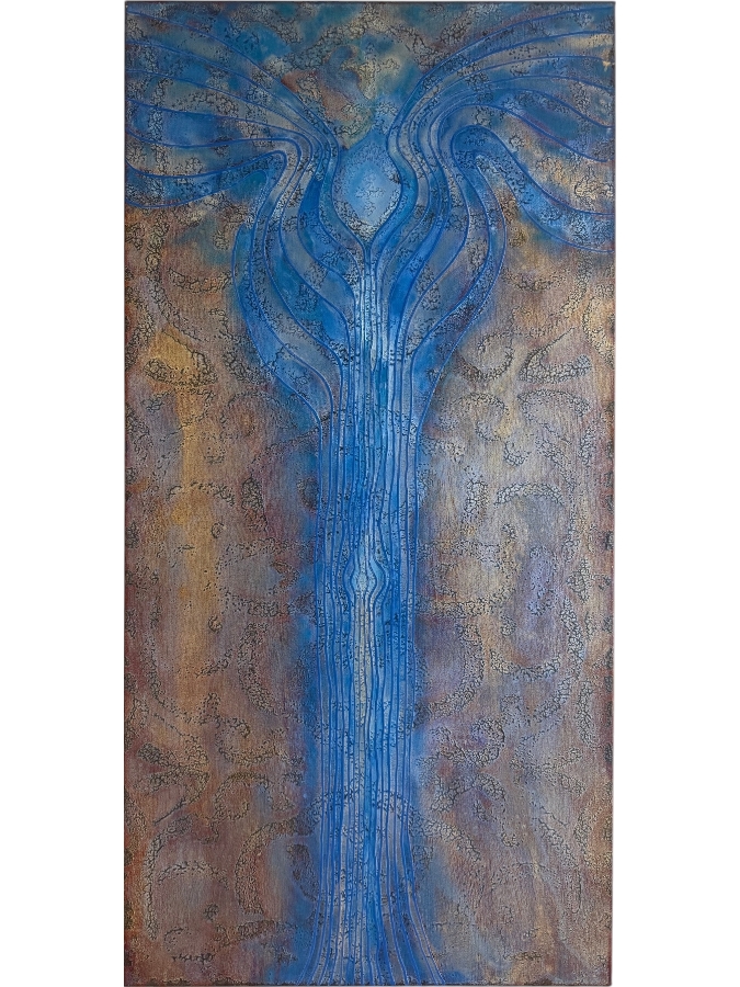 Gerrit Greve (1948-2024, Cardiff by the Sea, CA) Original Acrylic Mixed-Media Sand Painting On Canvas Titled 'Journey 119' 2007 Signed Verso 24 X 48 Estimate $1,200 - $1,400