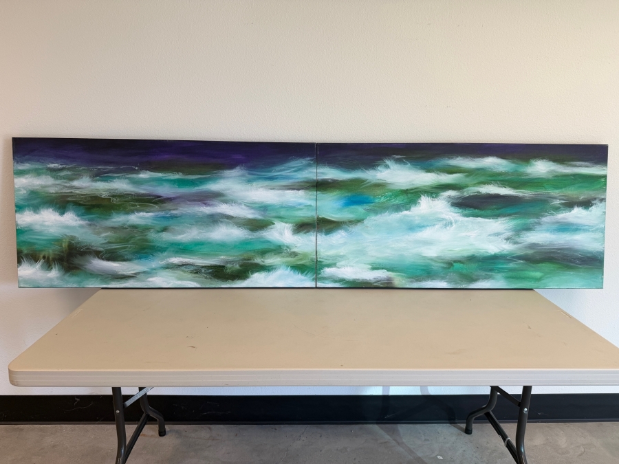 Gerrit Greve (1948-2024, Cardiff by the Sea, CA) Original Acrylic Diptych Painting On Canvas Titled 'My View February' 2002 Signed Verso 96 X 24 Estimate $2,400 - $2,800 [Photo 2]